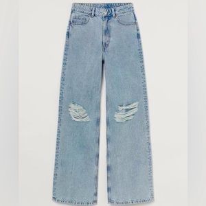 H&M light wash wide leg high rise jeans
